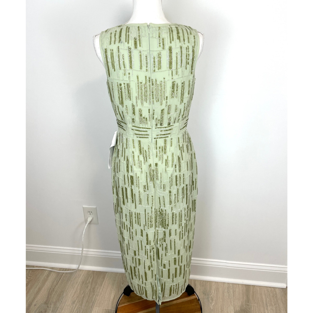 Mac Duggal Abstract Beaded Sleeveless Midi Dress In Sage Green 70264 Size 6 New - Picture 7 of 13